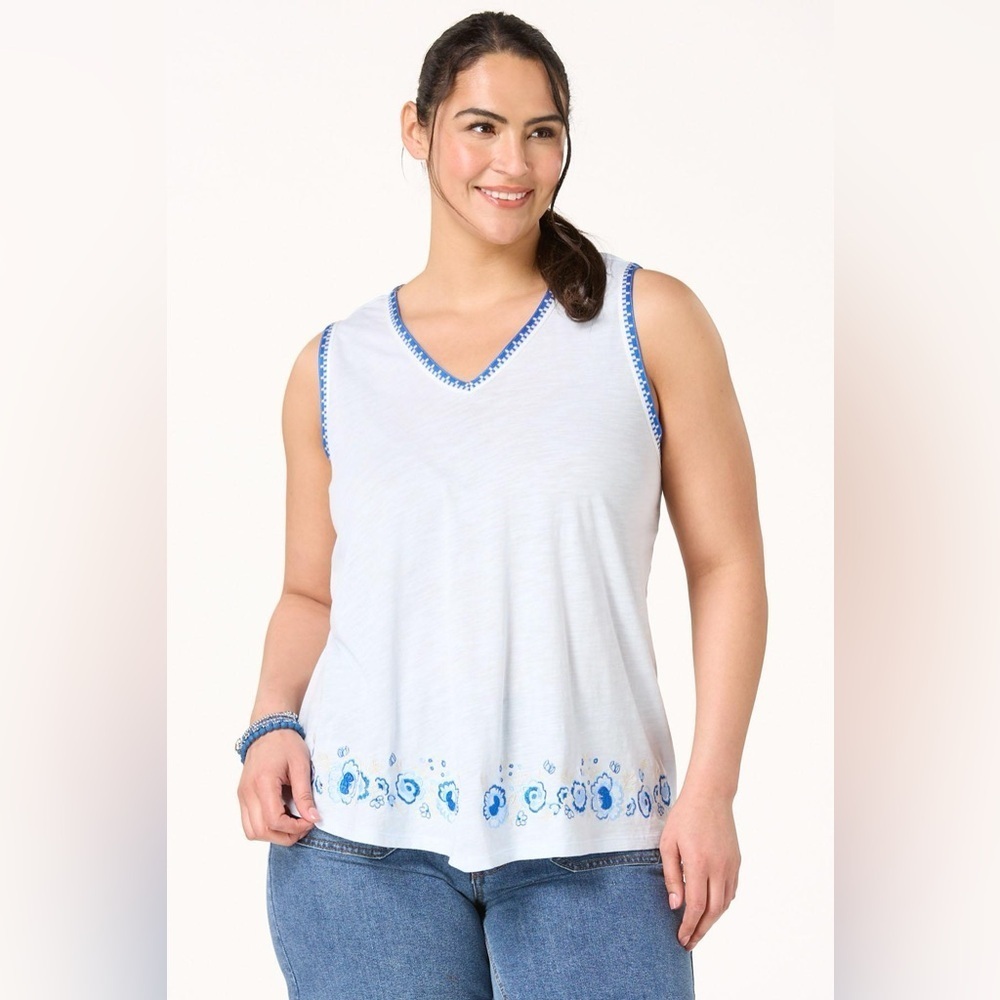 ❄️ Cato | PLUS SIZE EMBROIDERED TRIM TANK VARIOUS SIZES AVAILABLE